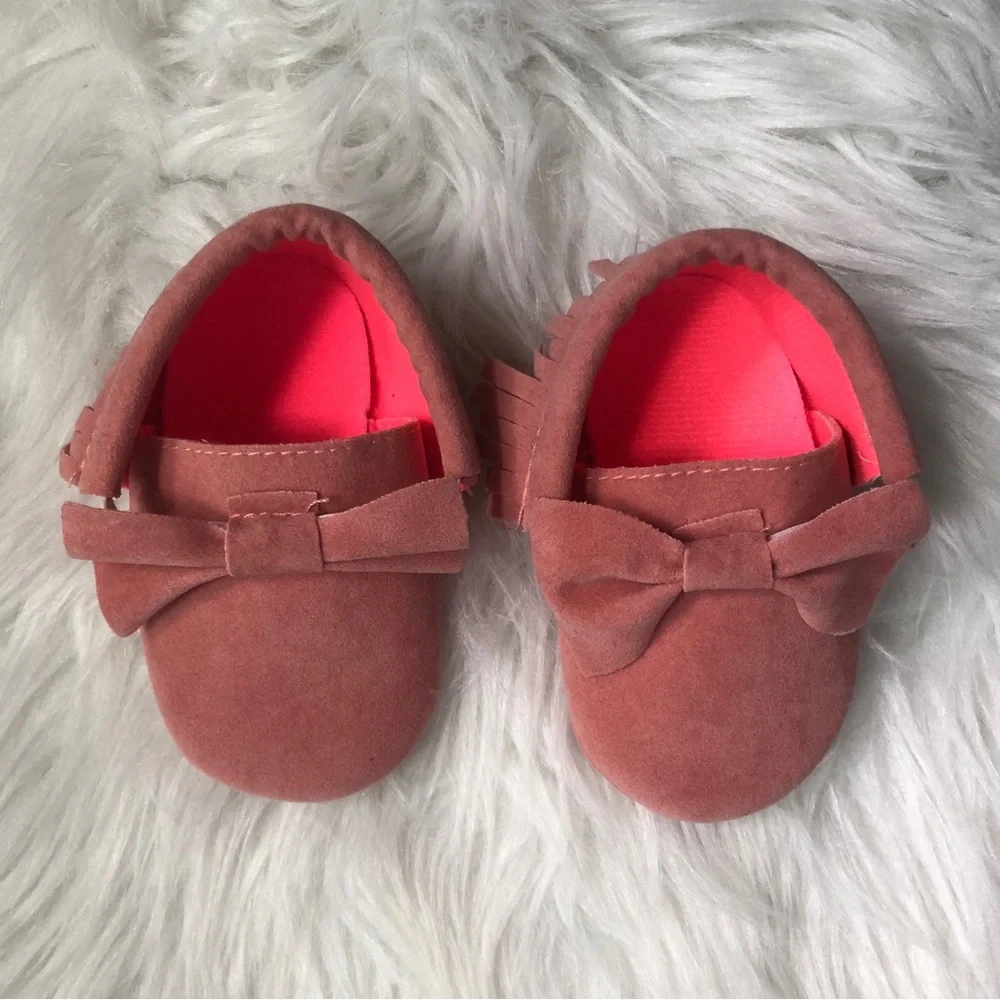 Pink faux suede 6-12M baby girl moccasin shoes